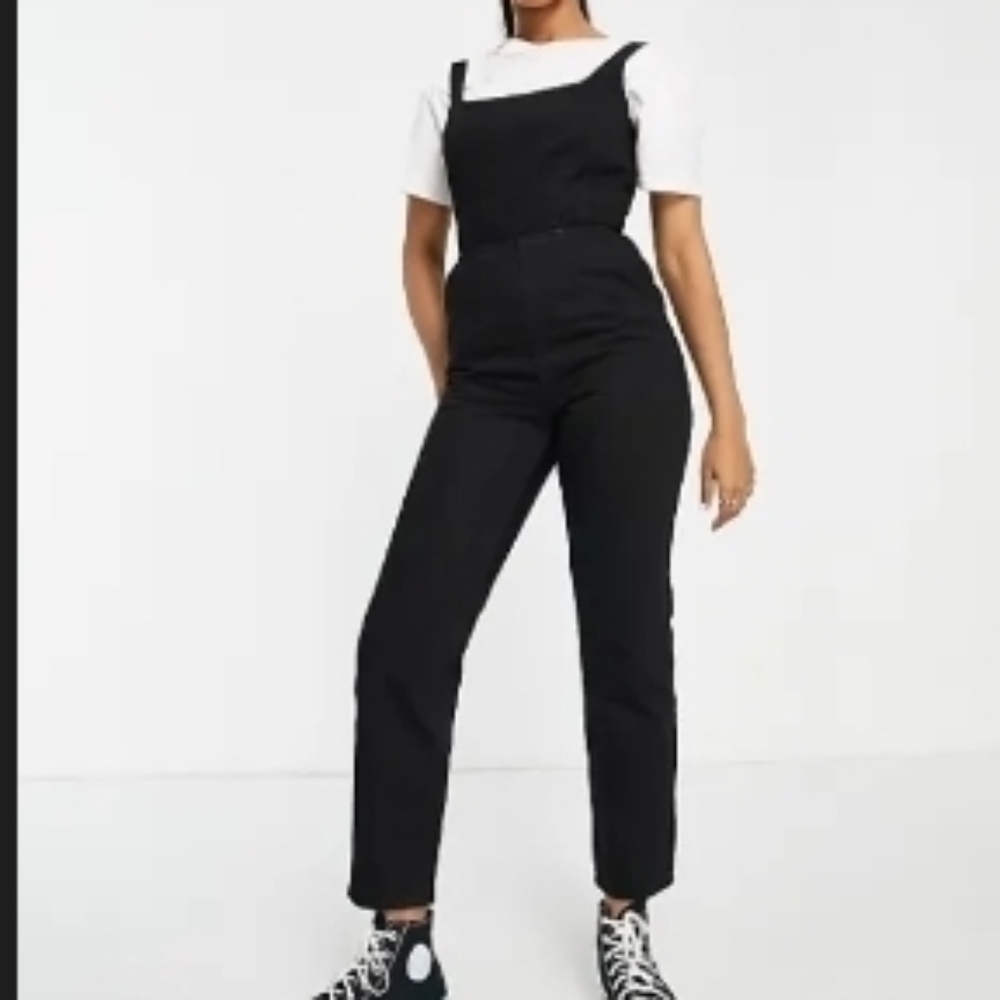 ASOS DESIGN Denim Square Neck Fitted Jumpsuit In Washed Black